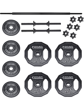 Kit De Pesas 50 Libras Negras Mancuernas Barra Recta Centurfit