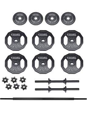 Kit De Pesas 70 Libras Negras Mancuernas Barra Recta Centurfit