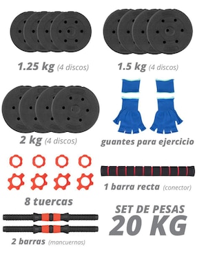 Set mancuernas de peso variable Altera 10 kg 8 piezas