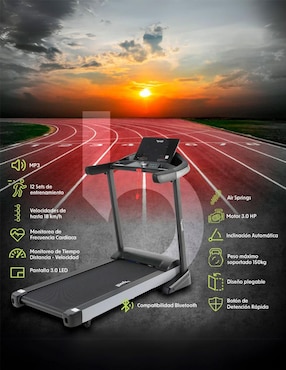 Caminadora semiprofesional Bywell 18 km/h motor 3.0 hp con bluetooth y mp3 plegable