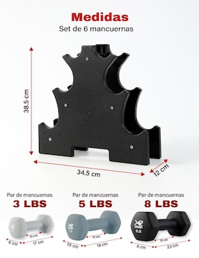 Set mancuernas de peso fijo X-Rush diferentes pesos 6 piezas