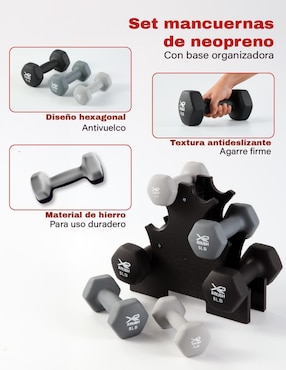 Set mancuernas de peso fijo X-Rush diferentes pesos 6 piezas