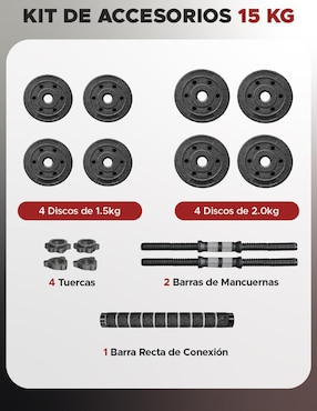 Set mancuernas de peso variable X-Rush 15 kg 15 piezas