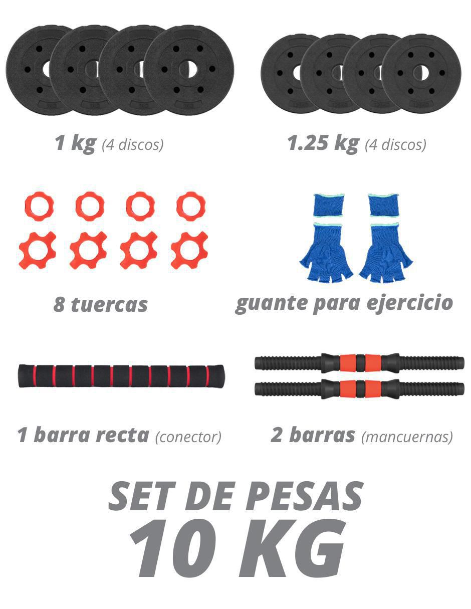 Set mancuernas de peso variable 10 kg 8 piezas 7
