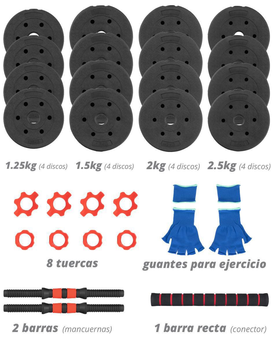 Set mancuernas de peso variable 10 kg 8 piezas 4