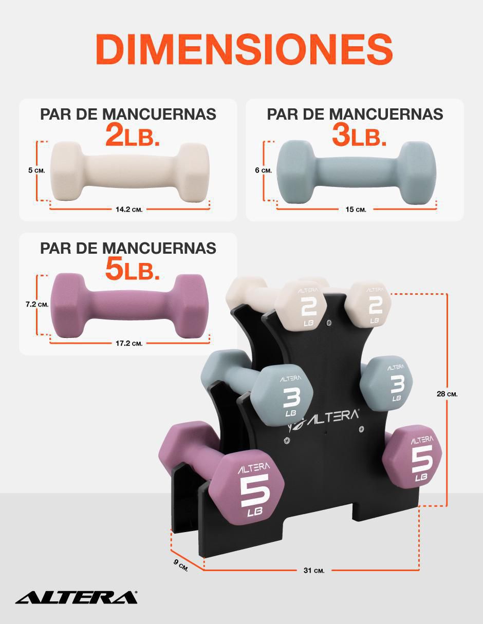Set mancuernas de peso fijo 7 piezas 2