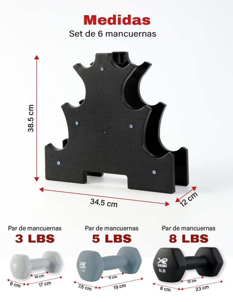 Set mancuernas de peso fijo diferentes pesos 6 piezas 8