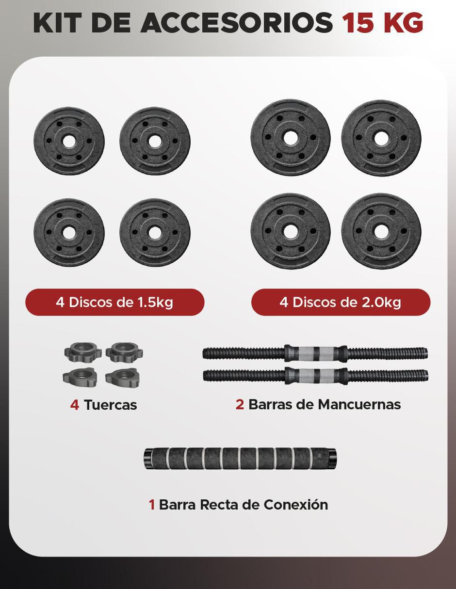 Set mancuernas de peso variable 15 kg 15 piezas 6